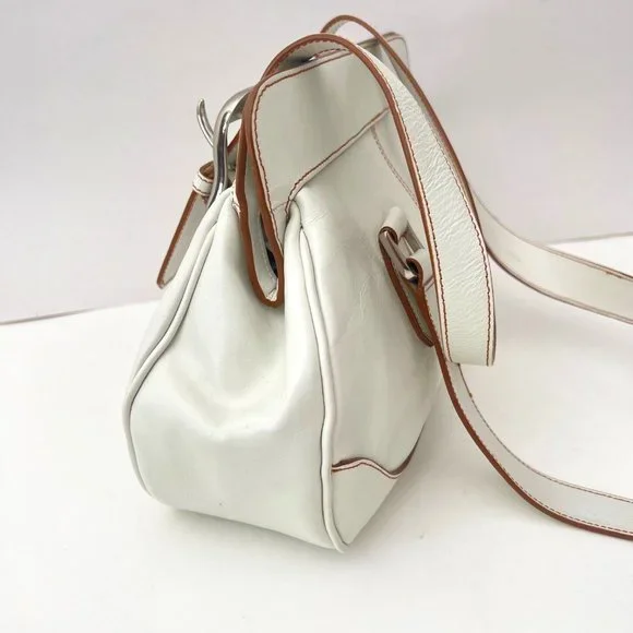 FRANCO SARTO Genuine Textured Leather Off White Satchel Handbag - Picture 10 of 16